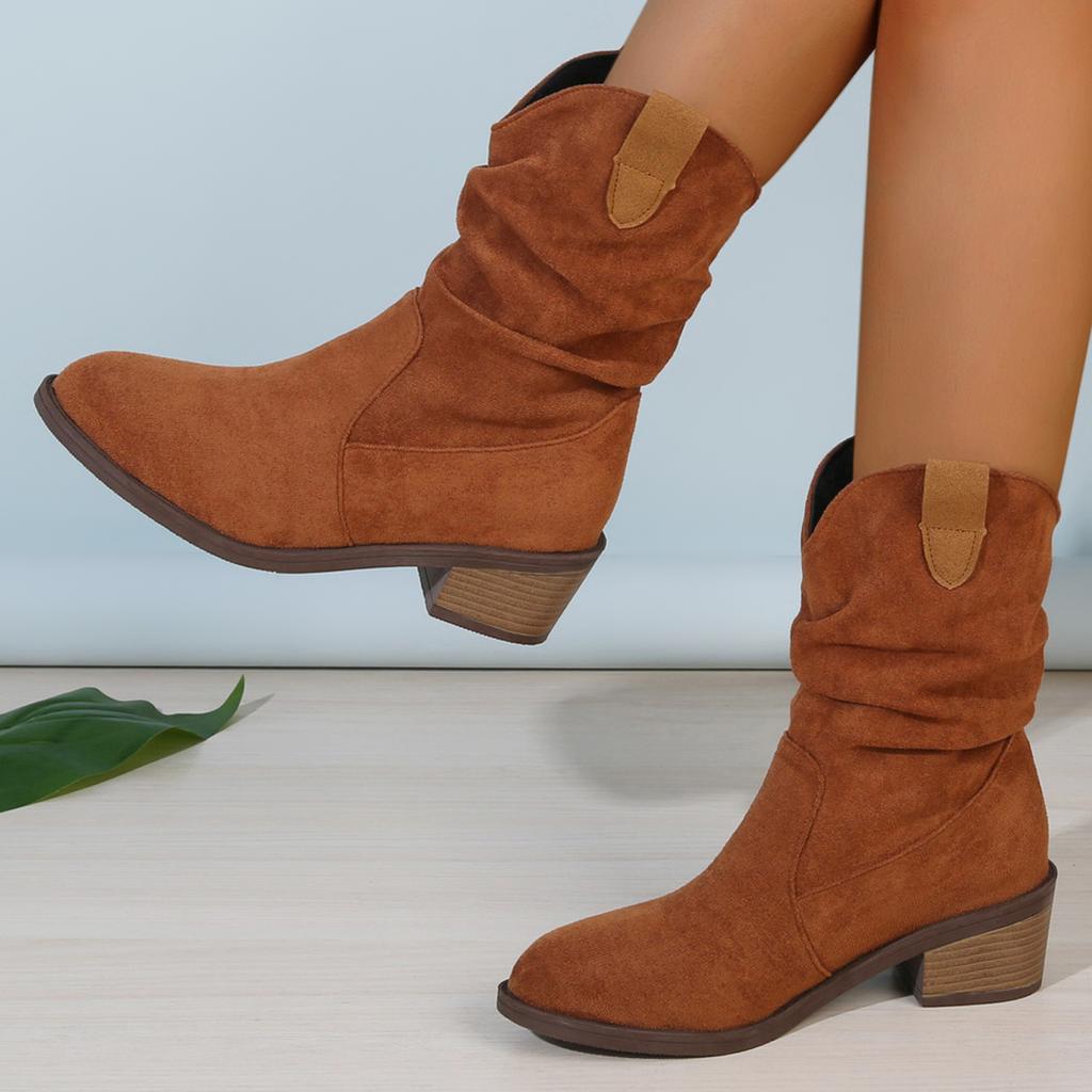 Fashion Women's Pleated Mid-heeled Ankle Boots for Women Autumn/winter Pointed Square Heel Design Comfortable Women's Boots Sizes 36-43