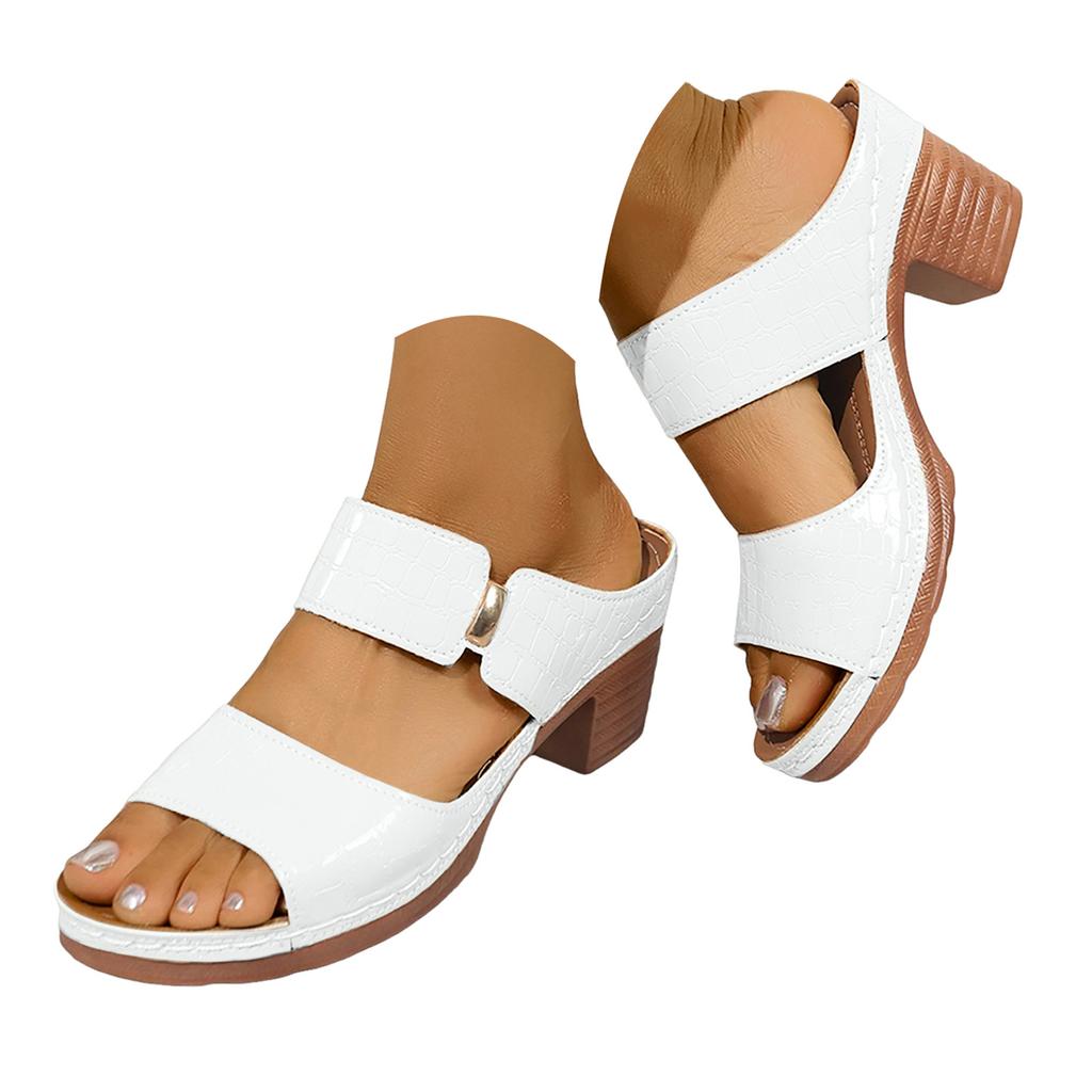 Women'S Patterned Leather Chunky Heel Sandals With Flat Sandals For Women Ladies Summer Dress Sandals Shoes For Women