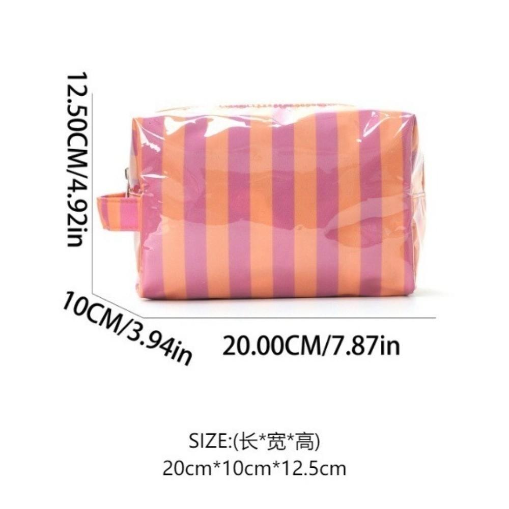Waterproof Striped Toiletry Bag Large Capacity Pink Travel Cosmetic Storage Bag Simple Portable PVC Makeup Organizer Beach