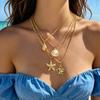 Womens Vacation Layered Necklace Set Pearl Shell Starfish Flower Beach Jewelry