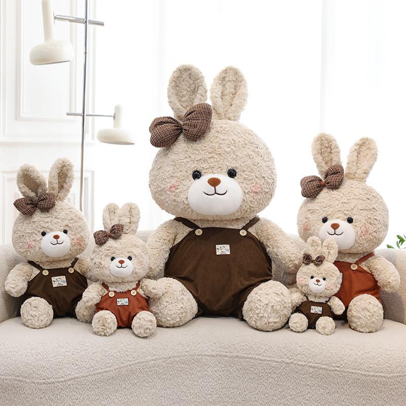 Plush Bunny Doll With Overalls For Kids Birthday Gift And Cuddle Comfort