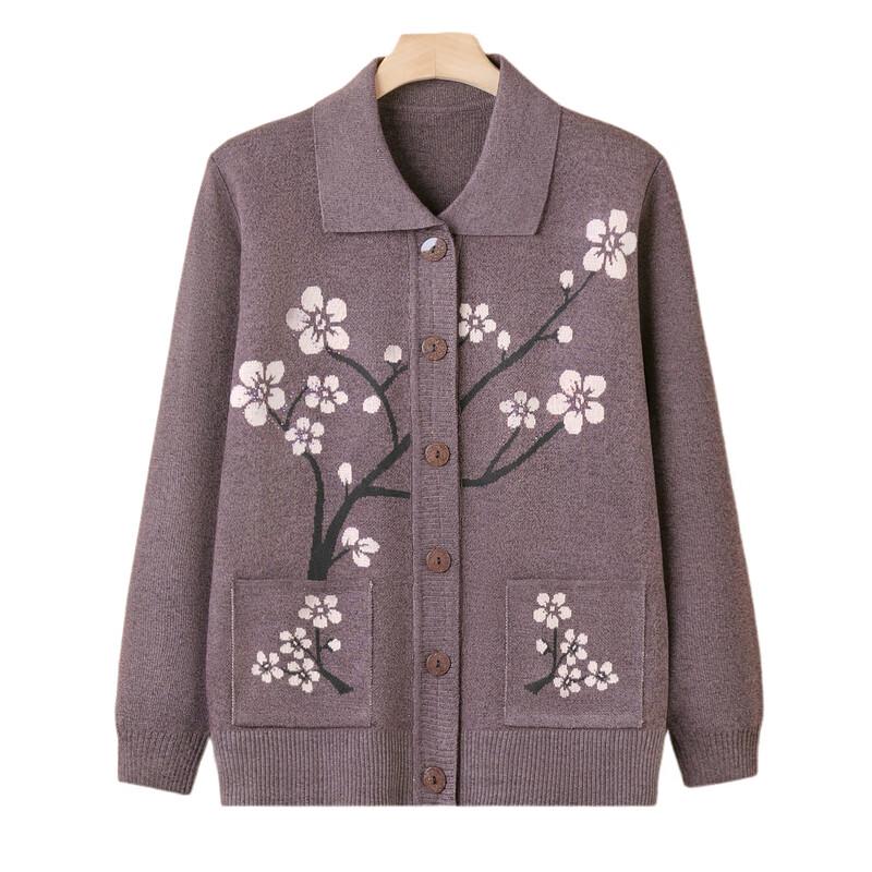 Mid-Aged & Elderly Women's Floral Knit Cardigan