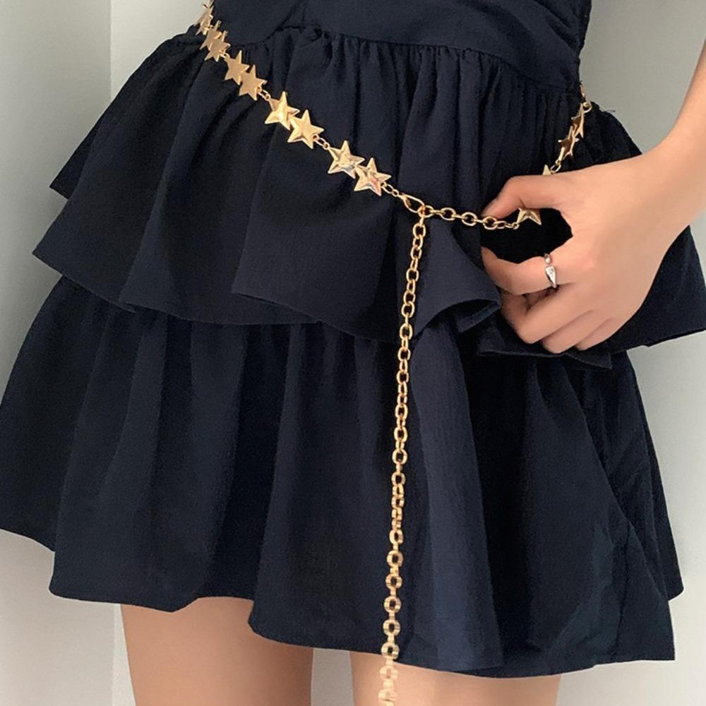 Adjustable Tassel Waist Chain Vintage Metal Star Waist Chain  Women Decorative Body Jewelry