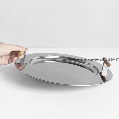 Electroplated Stainless Steel Round Tray Nordic Ins Style Wooden Handle Storage Disc For Tea Cups Plates And Water Cups