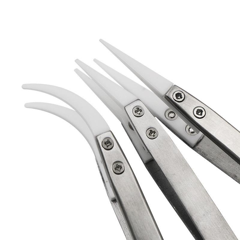 High-Temperature Resistant Ceramic Tweezers Holder Set - Includes Pointed and Bent Tip Stainless Steel Tweezers, 3-Piece Repair Tool Kit.
