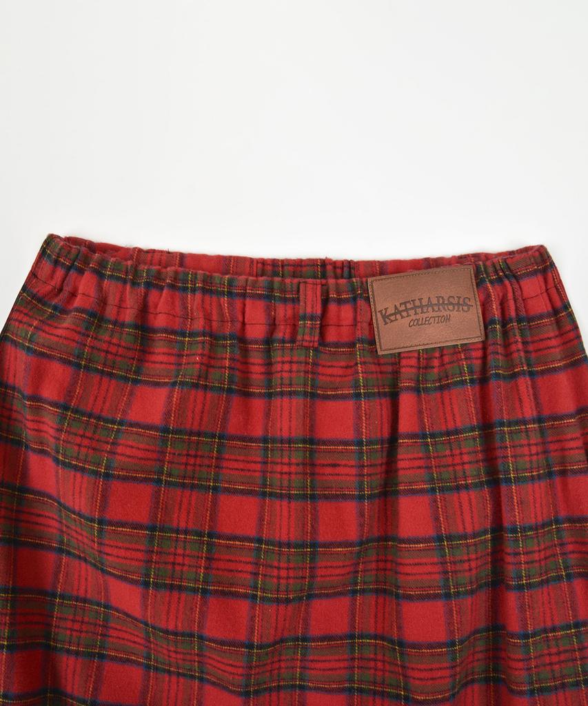 Catharsis Check Belted Elastic Long Skirt Red One Size