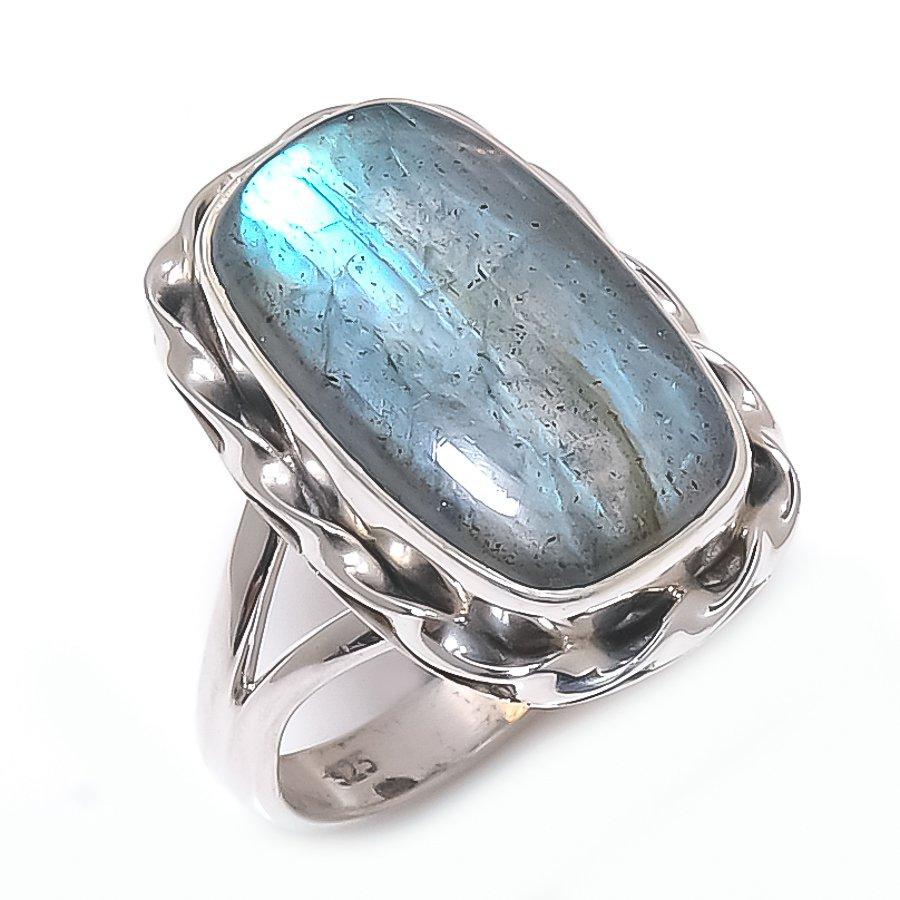 Natural Labradorite Gemstone Handmade 925 Solid Silver Jewelry Ring Size 6 u4g89