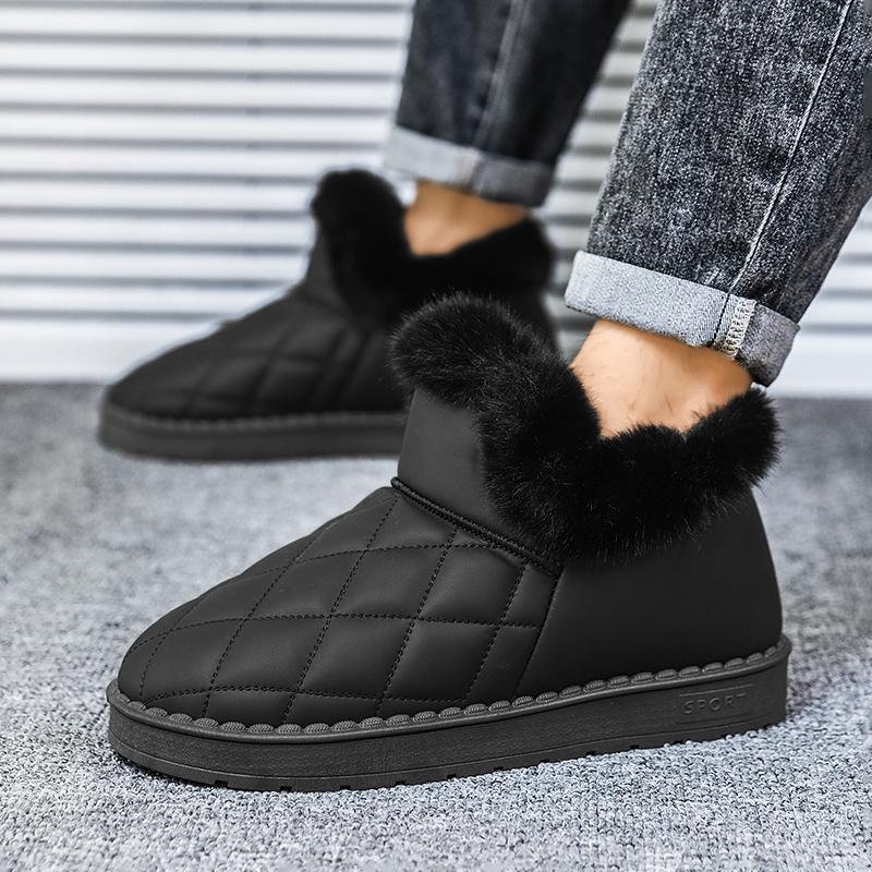 Men's cotton winter casual fashion anti slip hight top wear-resistant thick soled outdoor shoes plush comfort indoor tide shoe
