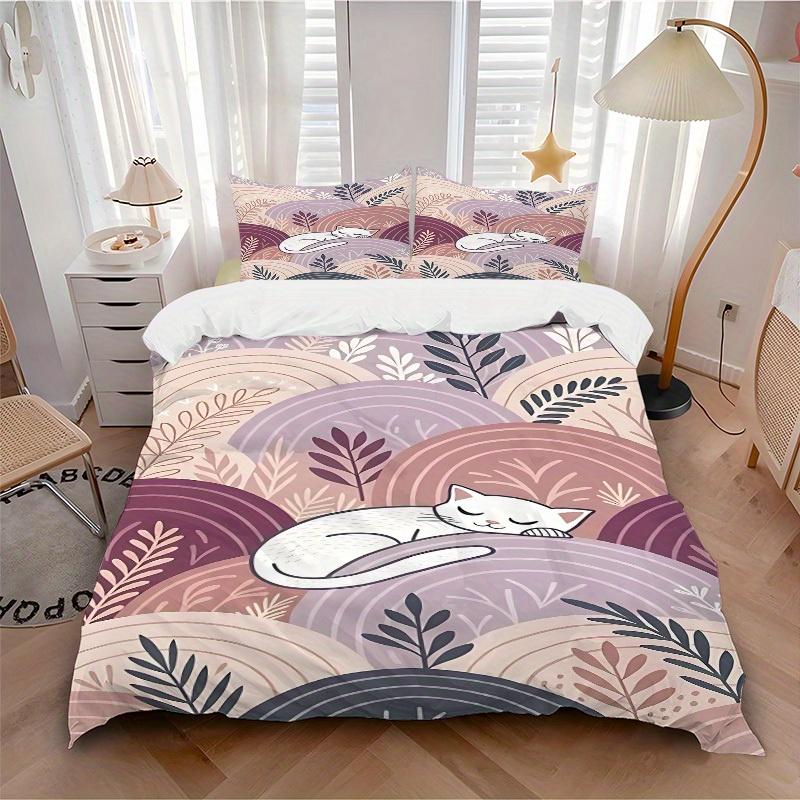 

3pcs Cat Garden Bedding Cover Set, Fashion Classic Popular Print Bedding Set, Soft Comfortable, All - Season Use, For Bedroom, Guest Room095 135x200cm
