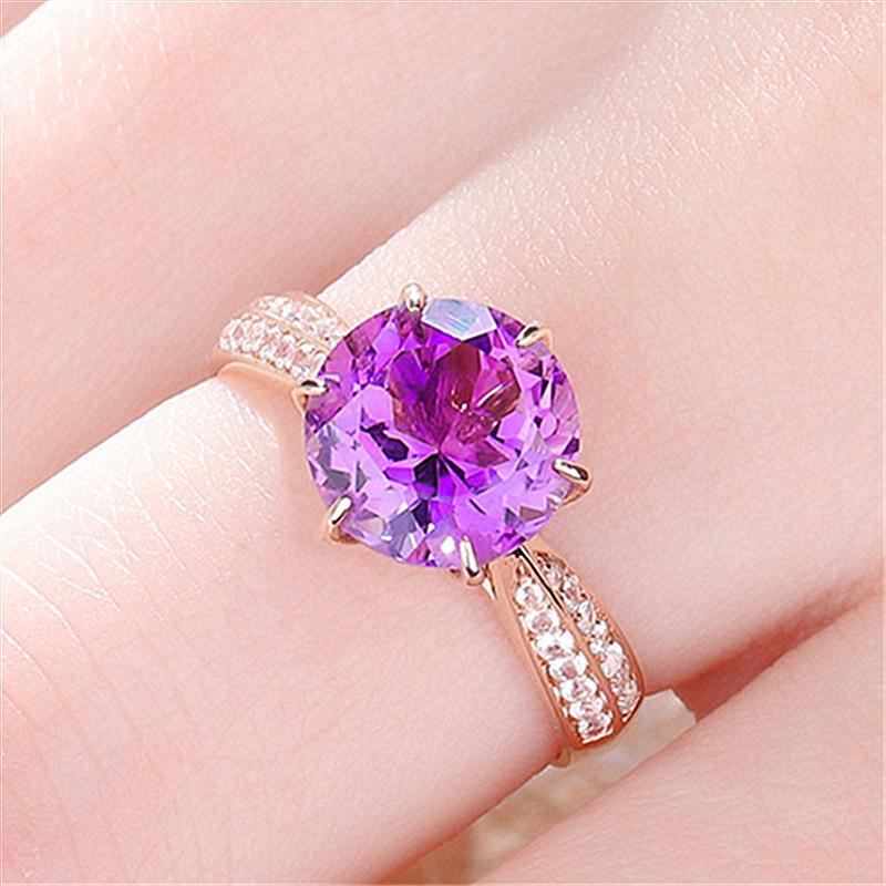 Round Ring For Women Copper Jewelry With Sapphire Zircon Gemstone Open Finger Rings Wedding Party Gift Accessories