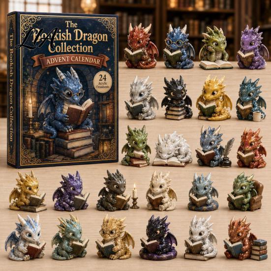 Countdown Gift Box Christmas Dragon Calendar, with 24 Acrylic Decorations, Days Souvenir Ornament Box, Holiday for Lovers Decorations