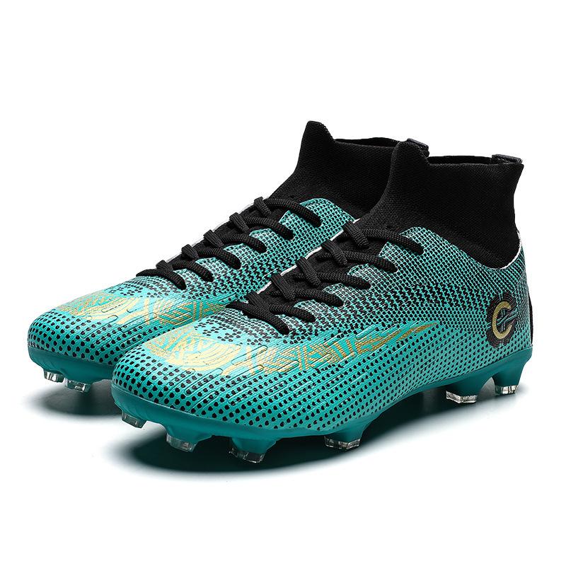 Large size high-top football shoes, men's and children's fly-woven socks, broken nails, artificial turf AG nails competition training shoes