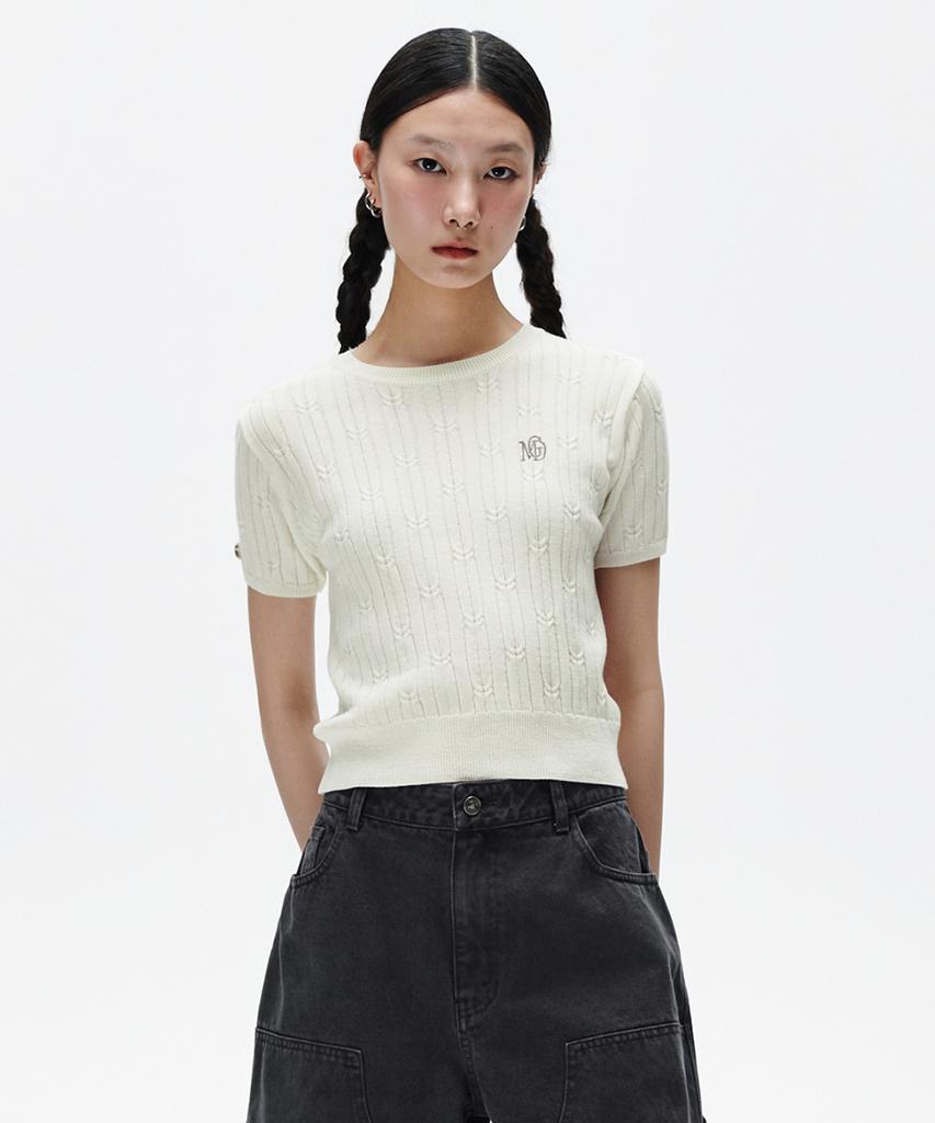 MAHAGRID Cable Half Sleeve Knit Ivory(Mg2Fmfk612A)