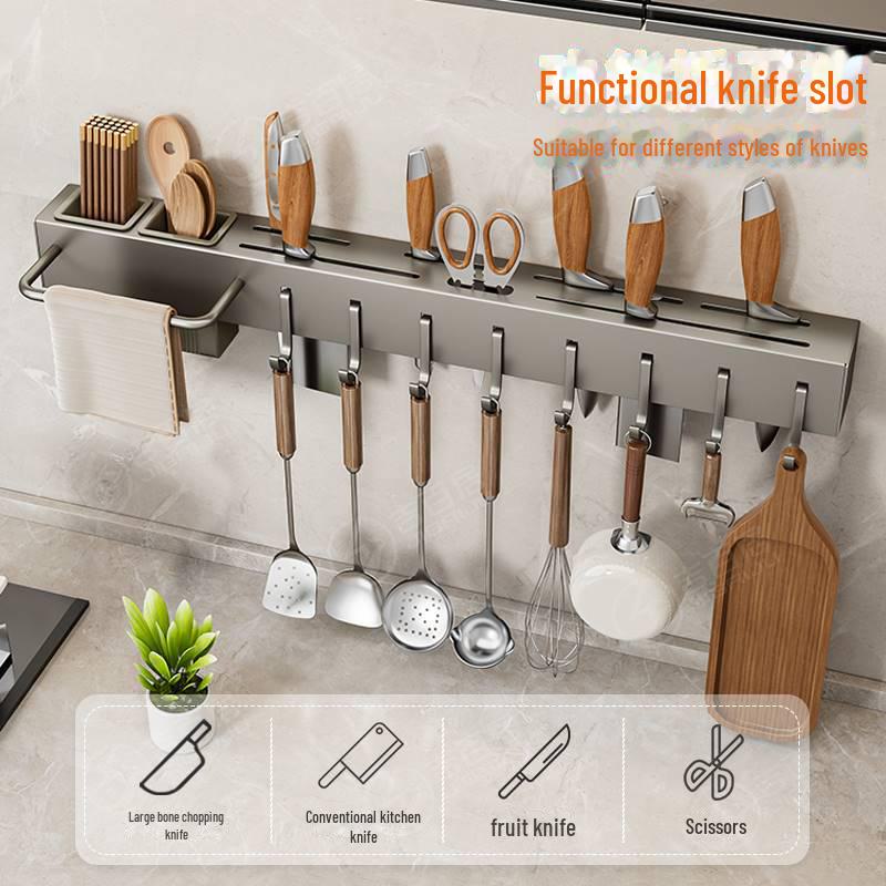 Multifunktionales Küchenmesser- und Essstäbchengestell aus Edelstahl, ohne Bohren
