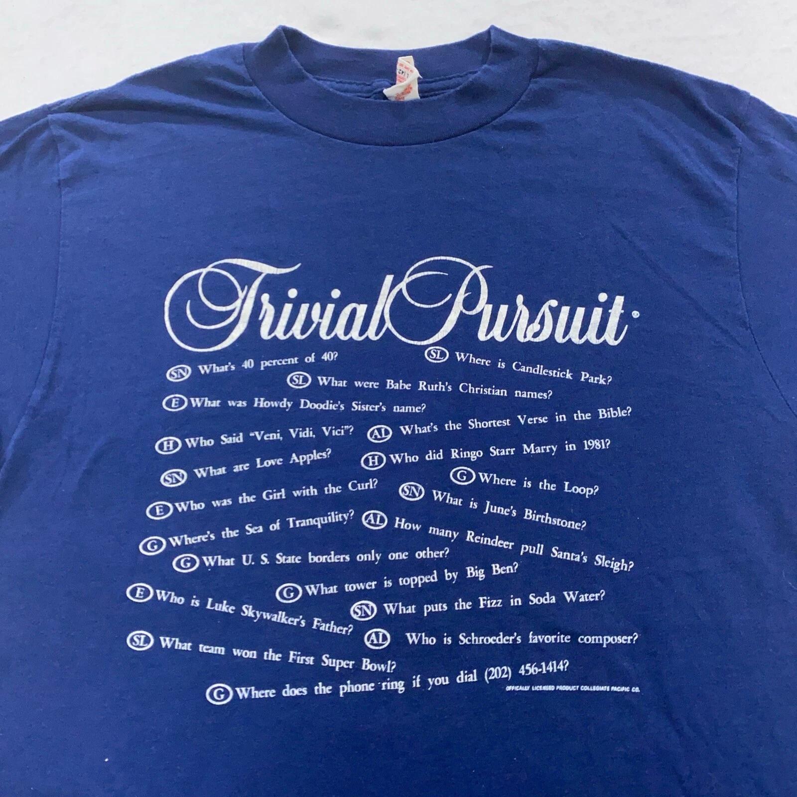 

vintage 80s TRIVIAL PURSUIT BOARD GAME T-Shirt MEDIUM soft thin trivia L