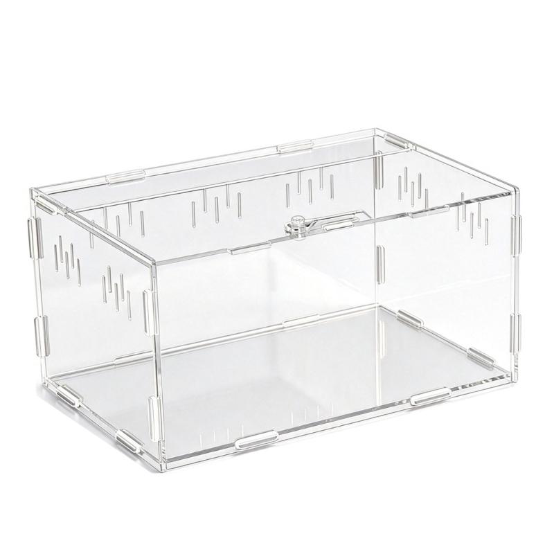 Klare Lebensraumbox für kleine Reptilien Tiere, Beobachtungsfenster Acrylgehege Belüftetes Design mit seitlichen und oberen Luftöffnungen