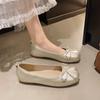 Retro Bow Flat Single Shoes Women's Spring and Autumn 2025 New Square Head Shallow Mouth One Pedal Grandma Doudou Shoes