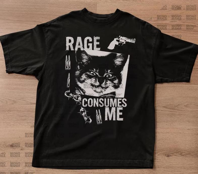 Rage Consumes Me Cat T-Shirt, Funny Cat Meme T-T-Shirt 4XL