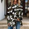 Women Long Sleeve Tunic Top Print Crew Neck Loose Fit Blouse With Pockets Casual Daily Wear Ladies Tops