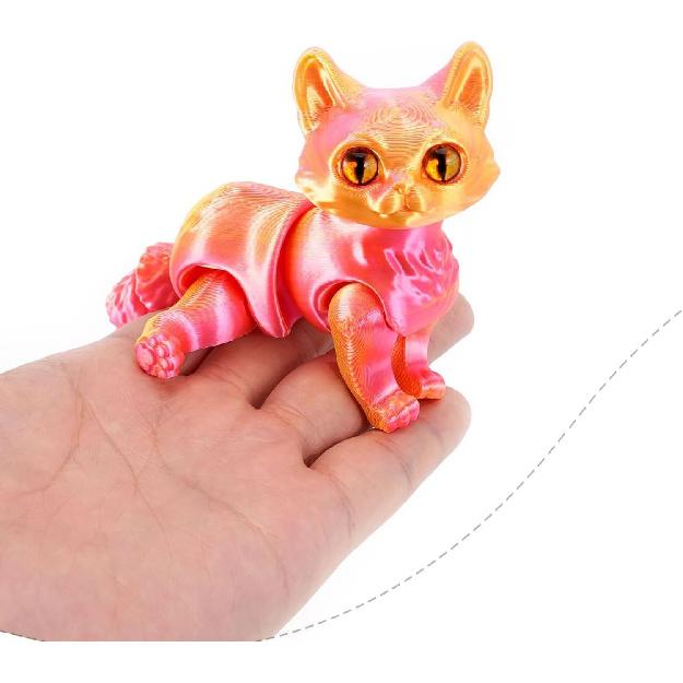 3D Printed Cat, Articulated Black Cat Toys for Adult, 3D Print Animals Fidget Toys Decor for Stress Relief, 3D Printing Cute Cat Desktop Pet (Light