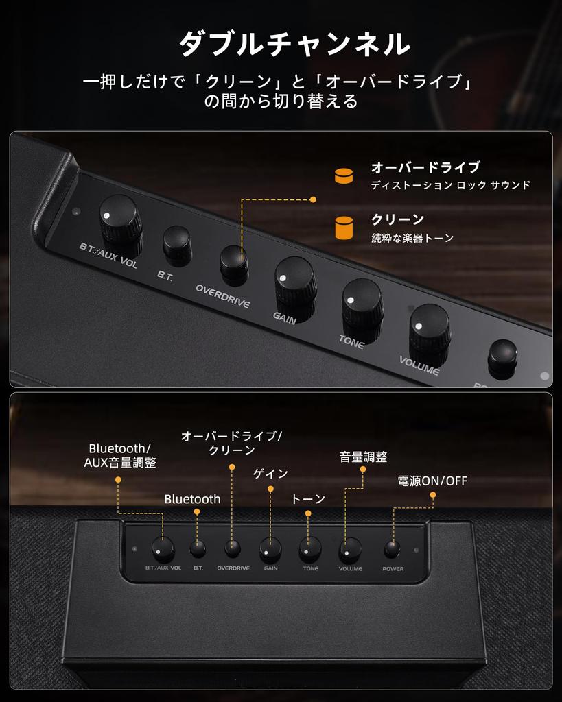 Portable 5W Mini Guitar Amplifier with Clean Overdrive Mini and Everyday Practice Effect, Bass, Bluetooth, (Black)