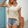 Women's Fashion Casual Summer Spring Solid Color Print Short Sleeve V-Neck Blouses & Shirts