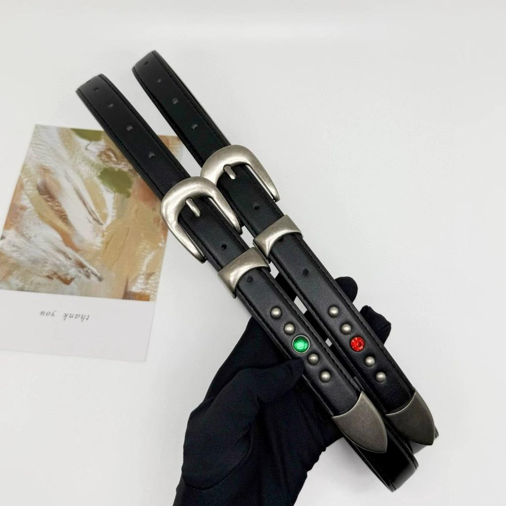 Rivet Gemstone Vintage Gothic Punk Studded Belt Man Woman Fashion Dress Jeans Waist Belt Metal Buckel Adjustable 2.3cm