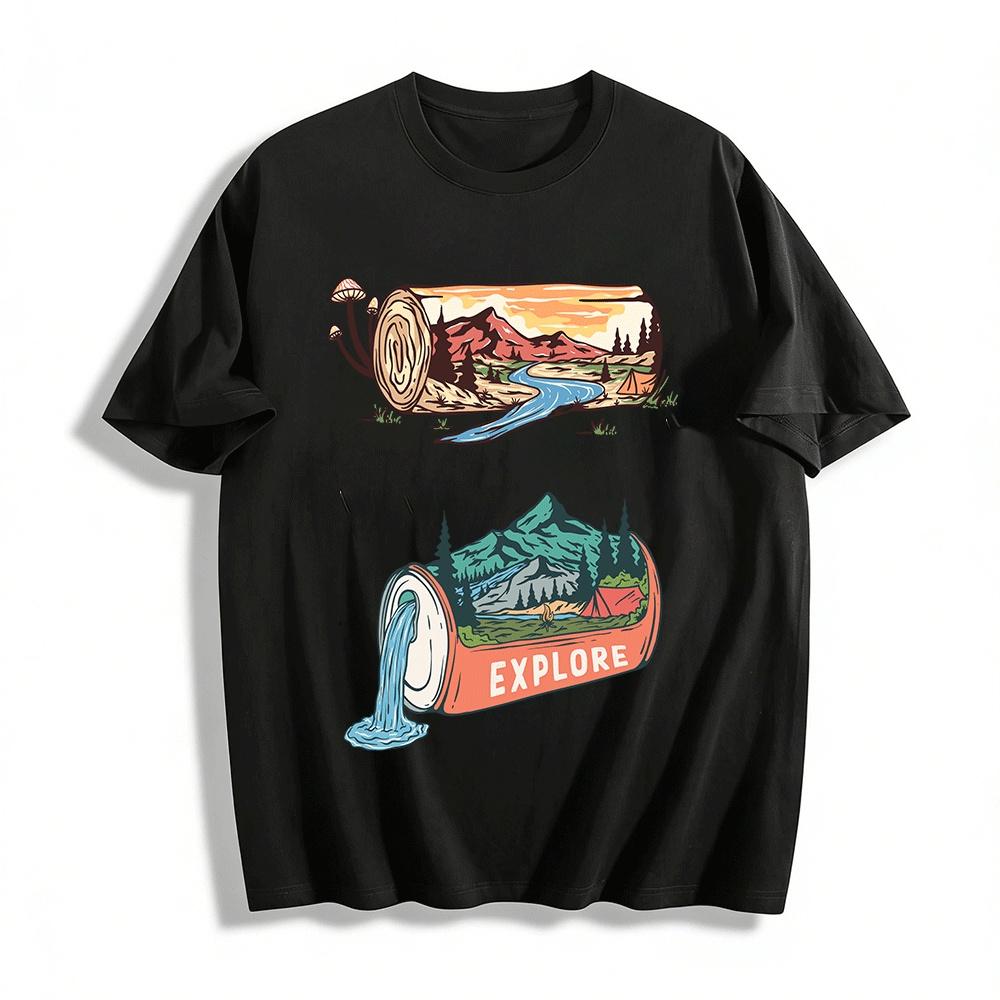 Explore Mountain Stream Outdoor Graphic Casual T-Shirt Pure cotton T-shirt XXS
