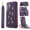 For Samsung Galaxy A36 5G/A56 5G Case Embroidered Tulips PU Leather Card Holder Back Cover with Shoulder Strap/Wrist Strap
