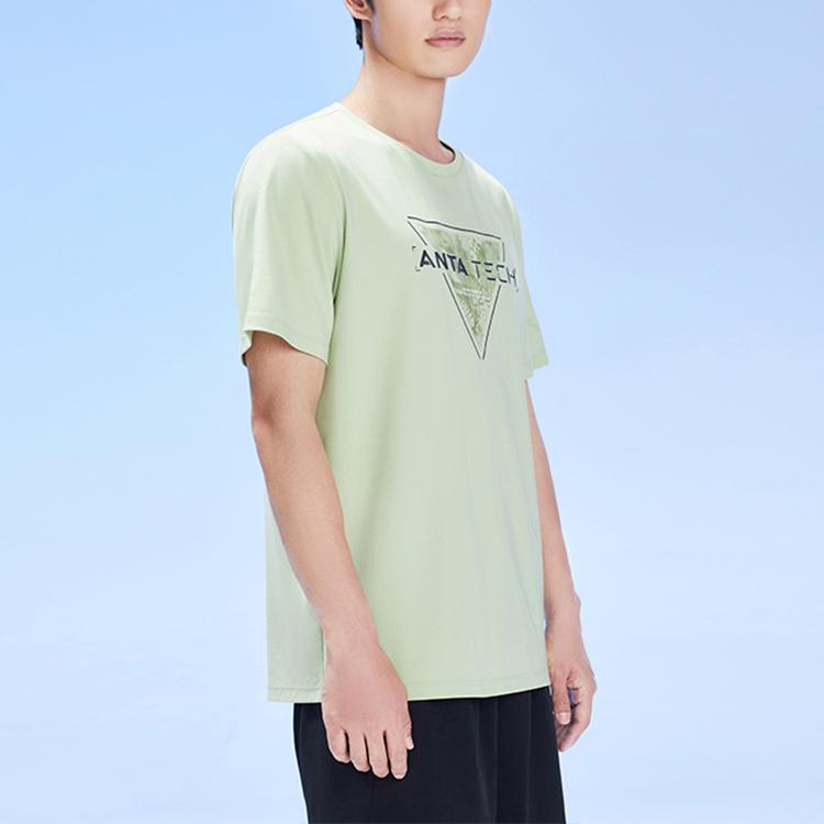Anta Letter Print Round Neck Pullover Short Sleeve T-Shirt Men Tops Yuanli-Green 152327114-2