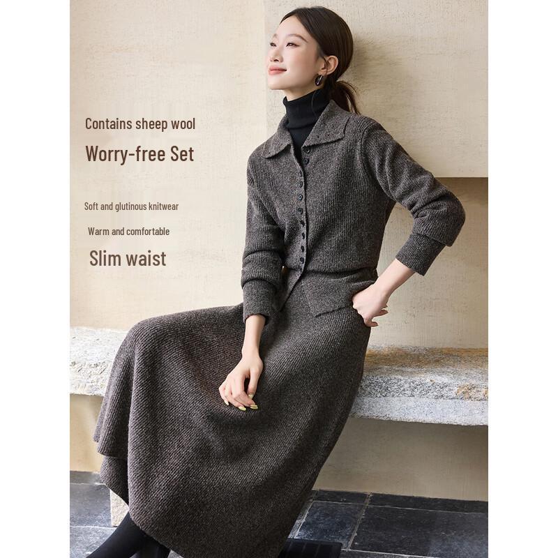 Women's Winter Wool Blend High-Neck Sweater & Skirt Set