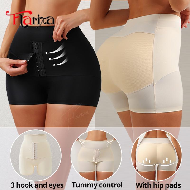 Flarixa 1pcs Waist Trainer Butt Lifter Body Shaper Women Hip Pads Shapewear Panties With Hooks Butt Padded Shorts Non Removable