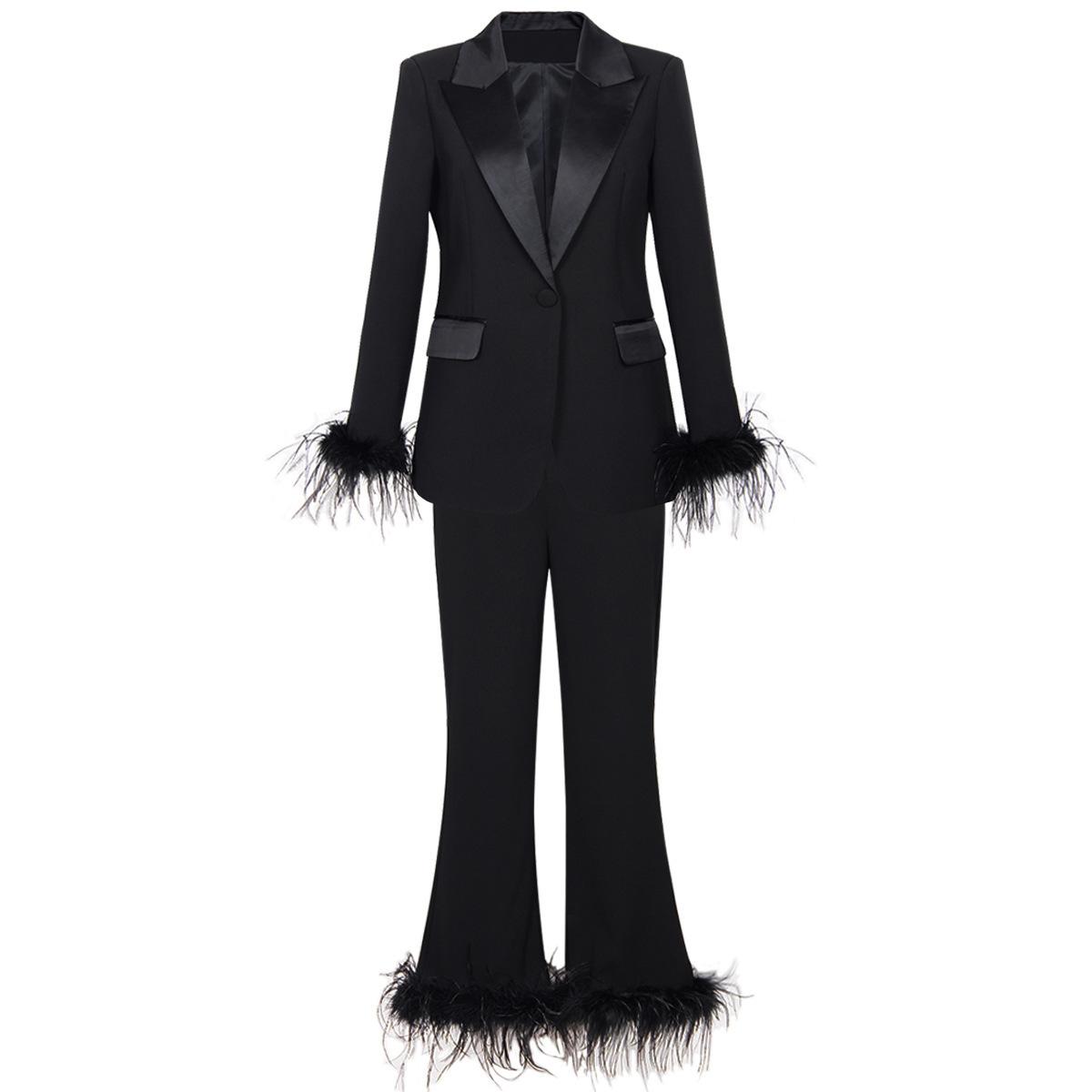 European and American Internet celebrities ostrich hair OL professional suit two-piece temperament dress women s pants suit 231118 S