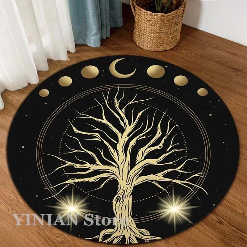 3D Viking Yggdrasil Tree of Life Area Rug Round Carpet Rugs for Living Room Bedroom Sofa Decoration Kids Play Non-slip Floor Mat