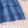 Girls' Lace Trim V-neck Waist-Cinching Long-sleeved Dress for Autumn