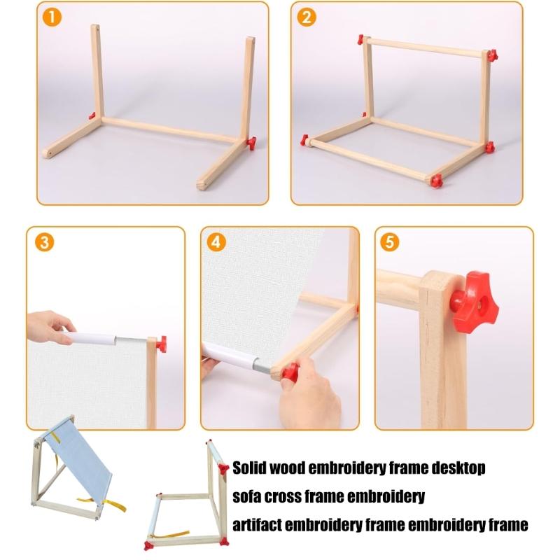 Adjustable Crosses Stitching Stand For Sofa Table Portable Embroidery Frame With Wood Base