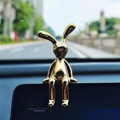 2Pcs Rabbit Figurine UV Electroplating Adhesive Sitting Long Ear Bunny Figurine Plastic Car Dashboard Decoration Christmas Gift