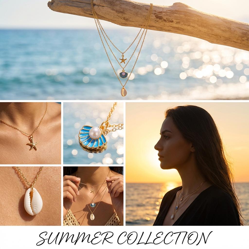 Boho Starfish Shell Conch Pearl Pendant Necklace for Women Trendy Gold Color Layered Chain Necklaces Summer Beach Party Jewelry