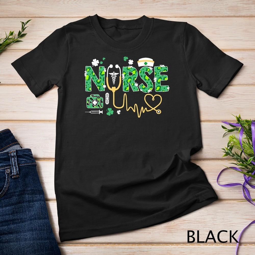 Leopard Nurse Stethoscope Scrub St Patricks Day Irish Nurses Unisex T-shirt