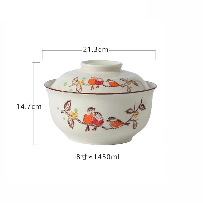 Japanese Ceramic with Lid Soup Ramen Bowl Dessert Snack Large Capacity Service Bowls Restaurant Tableware