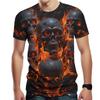 Summer Round Neck 3D Flame Skull Graphic Print Top Fashionable Casual Short Sleeved Men's T-shirts