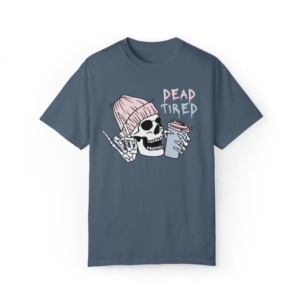 Dead Tired Mom T-Shirt, Mama Needs Coffee Break, Skull Skeleton Halloween Shirt