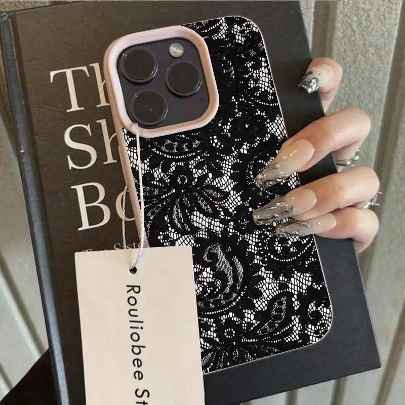 Black Lace Pattern Personalized Mobile Phone Case For iPhone 16 17 Pro Max 15 Plus 14 13 12 11 17 Air XS XR Faux Leather Cover