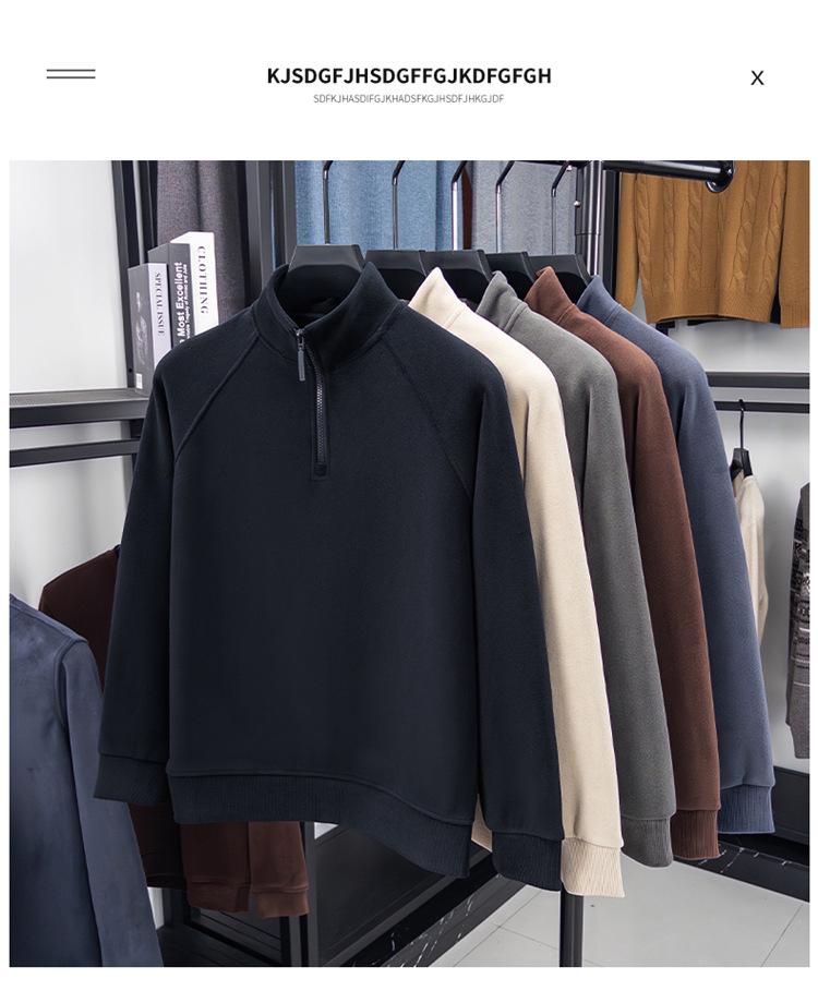 Men's Winter Coral Fleece Half-Zip Sweatshirt: Thick, Warm, Double-Sided Casual Base Layer