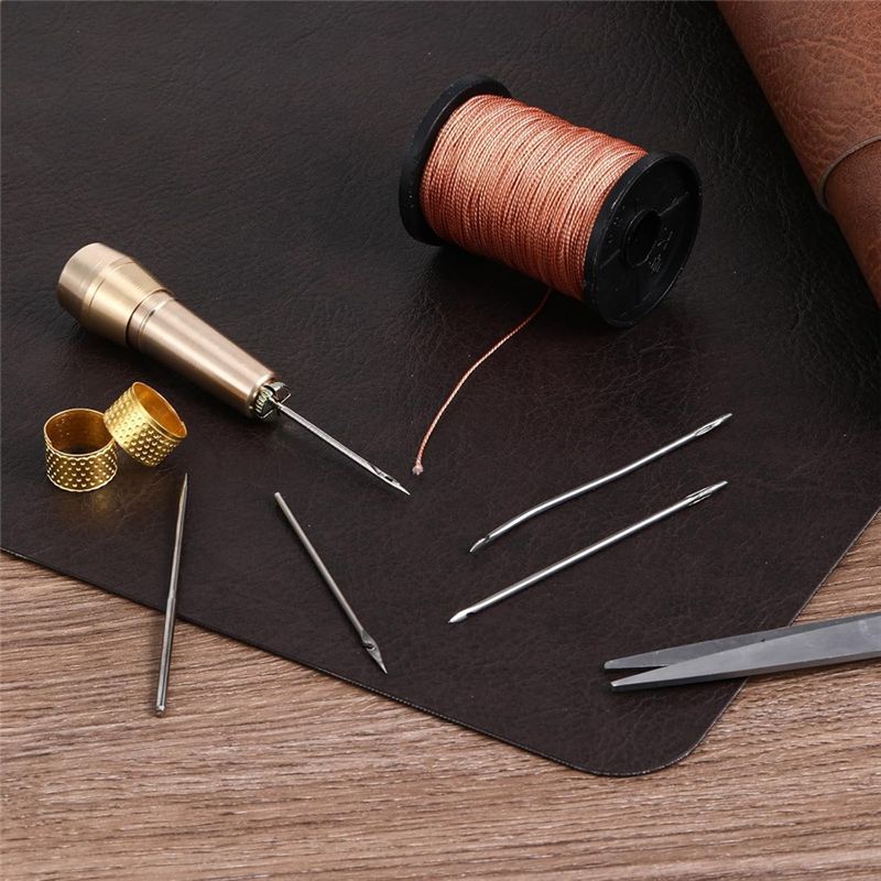 Aug. 9Pcs Leather Sewing Awl Kit With Copper Handle With 6 Needles For Leather Craft Needle Kit Shoe Repair Tool