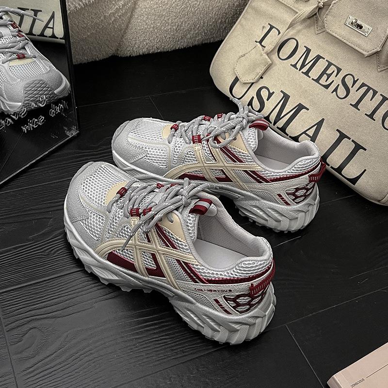 [Fanfna] Leather mesh dad shoes 2025 summer breathable fashion versatile lace-up hiking shoes Forrest Gump shoes