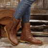 Velvet Boots with Round Toe, Low Heel, Side Zipper, Square Heel, Large Size, Midsole, Retro Knight Leather Boots for Women