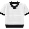 Maglione Lavorato a Maglia a Maniche Corte con Splicing a Contrasto di Colore Primavera Estate Femminile Sezione Corta Fondo Sezione Sottile Top Pullover T-shirt Casual Slim Fit