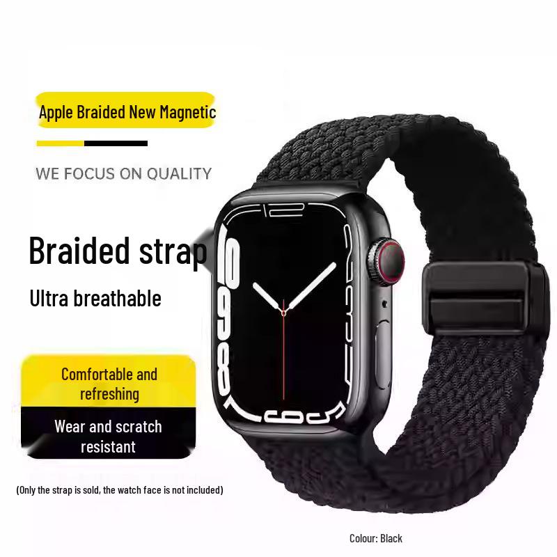 Kompatibles elastisches geflochtenes Magnetarmband aus Nylon für Apple Watch 4, 5, 6 & iWatch 7, 8, 9