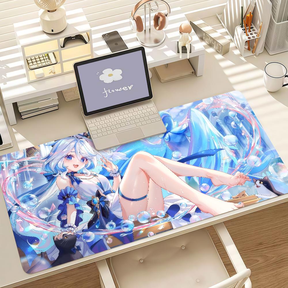 Game Genshin Impact Furina Mouse Pad Anti Slip Rubber Edge Locked Thickened Laptop Gaming Desk Mat